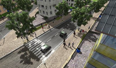 Potential passengers in a modern city.